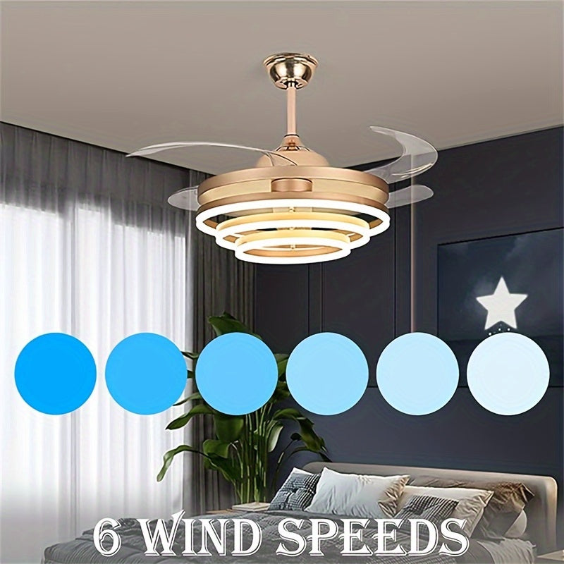 This 42 Inch Ceiling Fan Features Modern Stylish Design with 4 Retractable ABS Blades, Perfect for Bedroom Living Room Dining Room and Home Decoration
