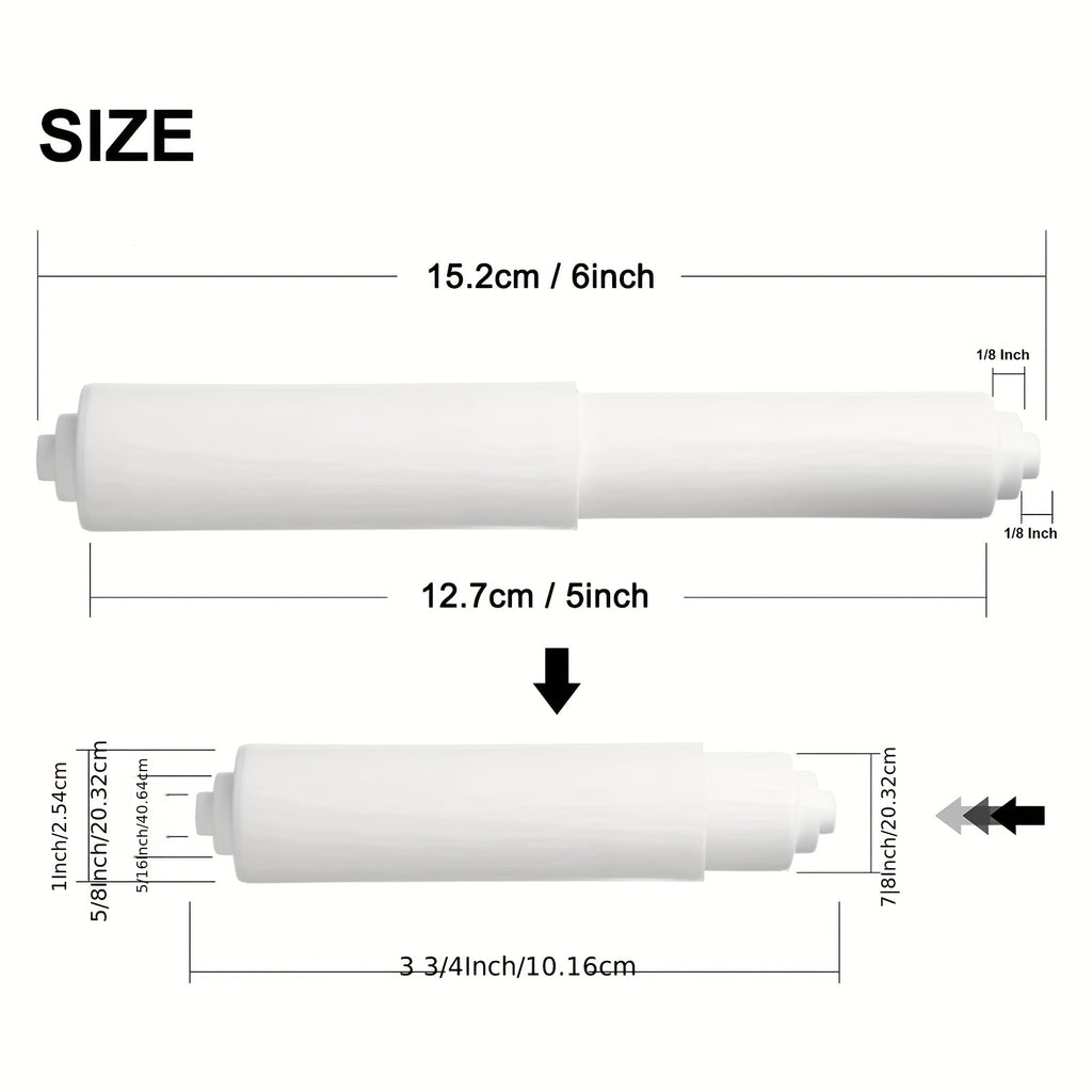 2-Piece White Adjustable Toilet Paper Holder Spring - Durable Plastic Replacement Roller, Easy Installation, Smooth Sliding & Rolling Replacement | Functional Decor | Spring Mechanism, Toilet Paper Roll Holder