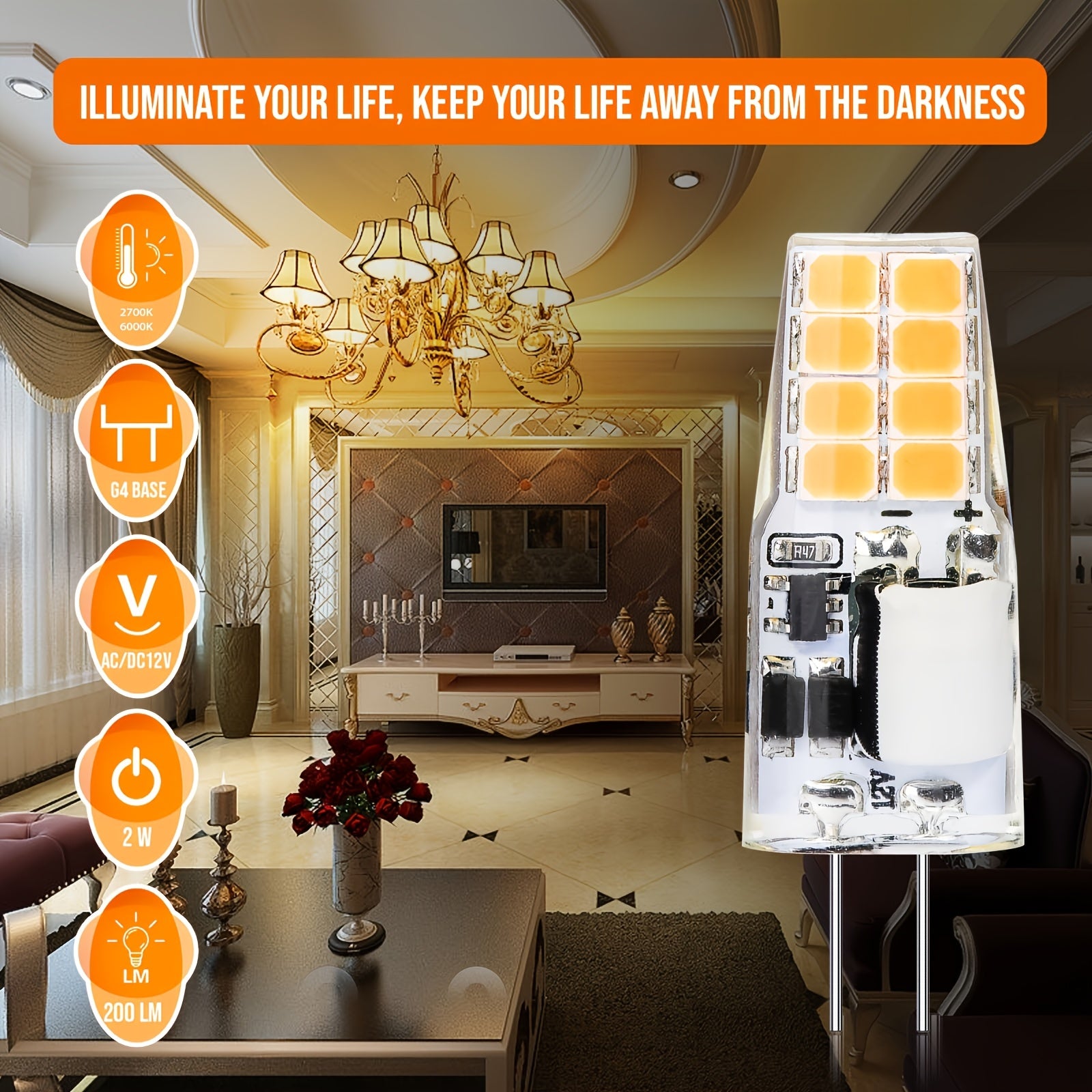 10-pack G4 type LED bulb, low voltage 16 LED beads, AC/DC 12V, flicker-free, 2W warm white 2700K / cool white 6000K, small bulb