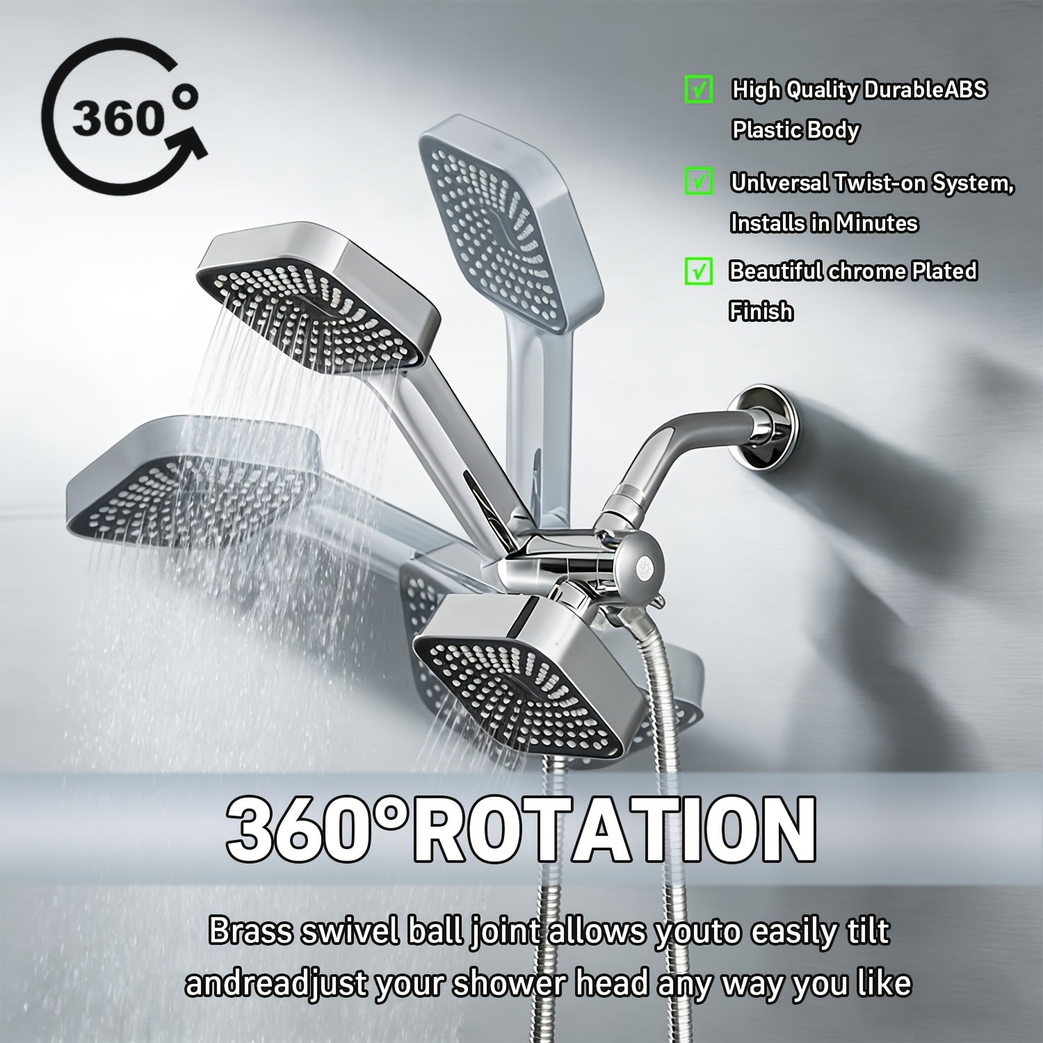 2-in-1 Handheld Shower with Extended Hose (High Pressure Rain Shower System) | Heavy Duty ABS Wall Mount Shower Set with T-Diverter Valve, Polished Finish, Full Body Coverage, Quick Installation (No Electricity) – Modern Bathroom Upgrade