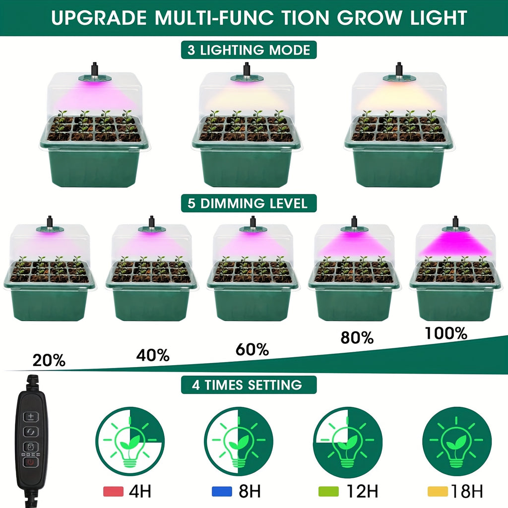 6-Pack Seed Starter Tray Kit with Grow Light, Seed Starting Set with Timing Controller & Adjustable Brightness, Thickened Seedling Tray with Humidity Domes & Heightened Lids, Complete Seed Starter Tray Kit with Grow Light