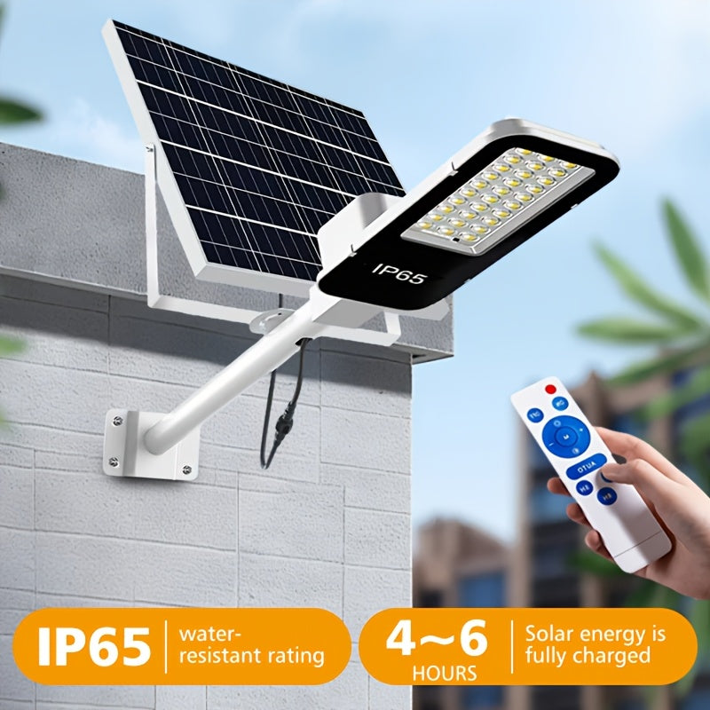 Outdoor IP65 Solar High Bright Street Light, Large Battery 10000mAh, Light Sensor, Remote Control, Equipped with Remote, Perfect for Outdoor, Courtyard, Garden and Villa LED Lighting