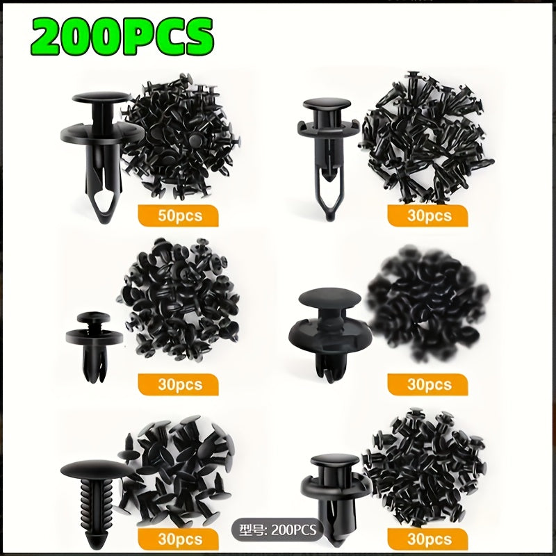 200 Pcs Car Retainer Clips 6mm 7mm 8mm 9mm 10mm Universal Six Sizes Mixed, Compatible with Toyota Ford GM Honda Bumper Push Rivets, Auto Parts Removal Tool