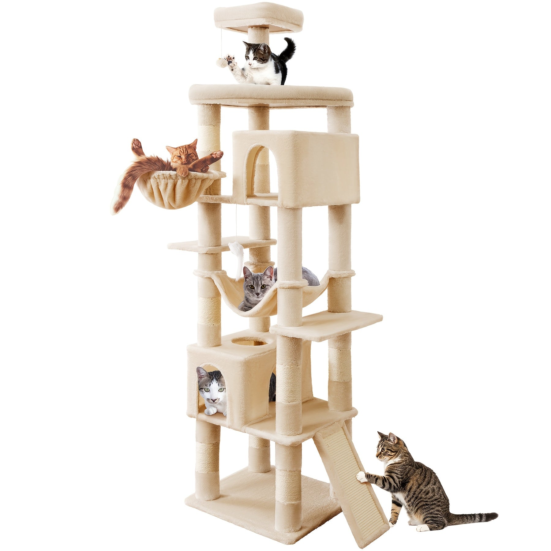 AMHANCIBLE 71/84 英寸猫树，适用于大型猫咪的猫树塔，带猫抓柱、栖息处、猫屋、悬挂玩具、猫树塔，弹簧