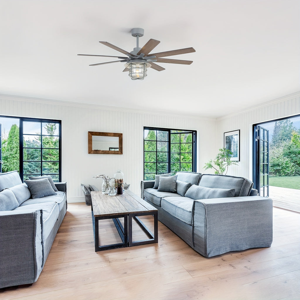 Sofucor 52" Large Ceiling Fan with Light & Glass Shade, Premium Cement Gray, Smart Ceiling Fan with Light, Remote Control, DC Motor, 1/4/8H Timer, Indoor/Outdoor for Living Room, Kitchen, Bedroom