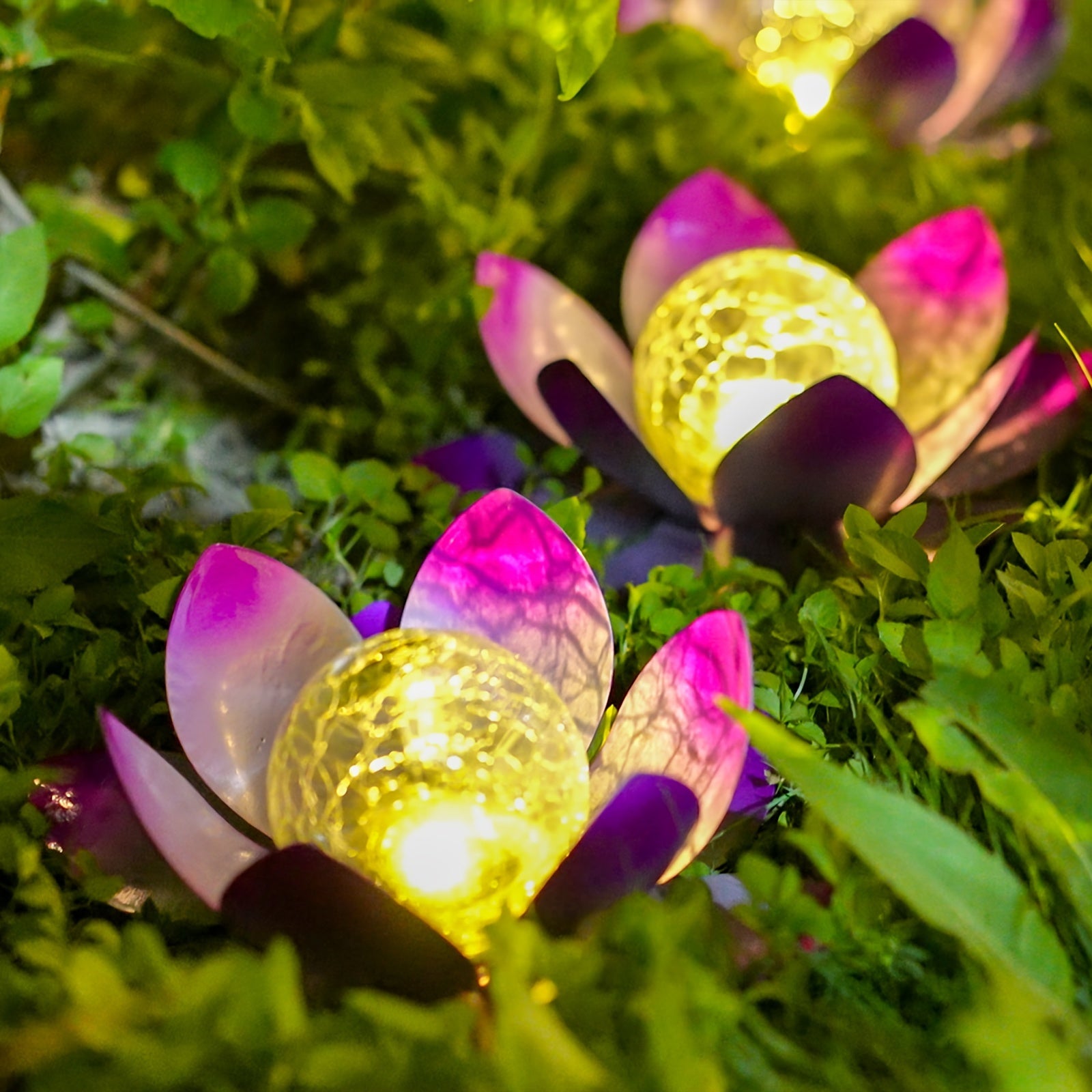 2 Pack Outdoor Solar Pink Lotus Light, Wrought Iron Garden Decoration, LED Light with Cracked Glass Ball, IPX4 Waterproof Rating, Perfect for Patio, Lawn, Terrace, Tabletop, Gift for Mom