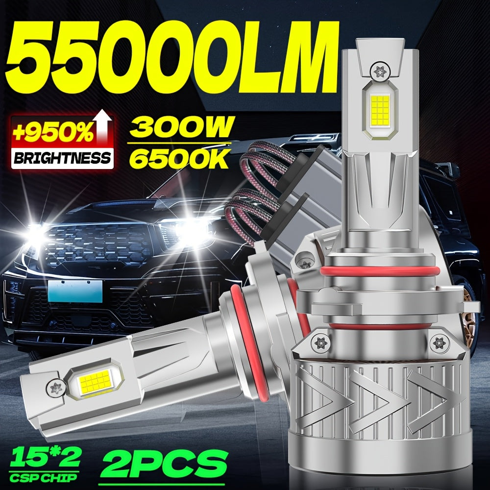 2-Pack LED Car Headlight Bulbs, Compatible with 9005/HB3, 9006/HB4, H1, H7 and H11 Models, 55,000 Lumens No CANBUS Error, 950% Brightness Increase, 6500K Cool White Light, Plug-and-Play, 60,000 Hours Ultra-Long Life
