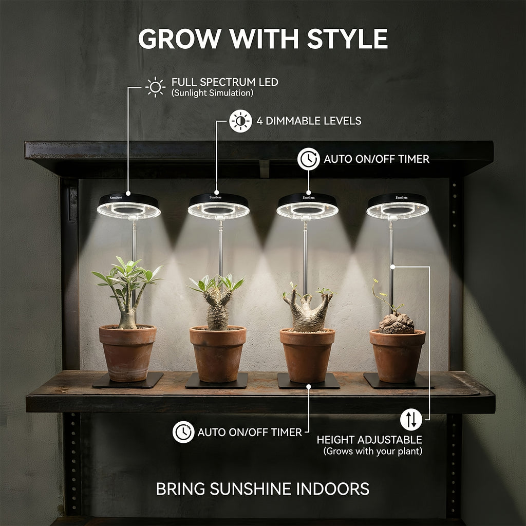 2Pcs Modern 720° Magnetic Indoor Plant Grow Light, Full Spectrum Sun-Like LED Lamp, Auto Timer, Height & Brightness Adjustable for Living Room Office Home Plant Decor