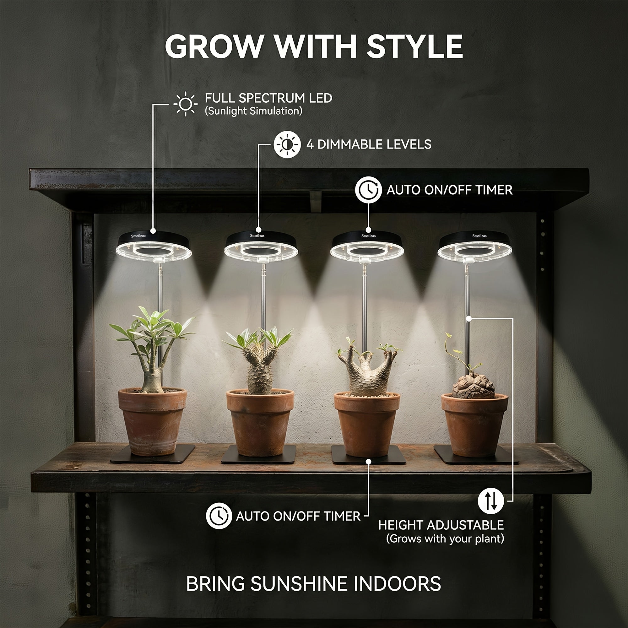 2Pcs Modern 720° Magnetic Indoor Plant Grow Light, Full Spectrum Sun-Like LED Lamp, Auto Timer, Height & Brightness Adjustable for Living Room Office Home Plant Decor