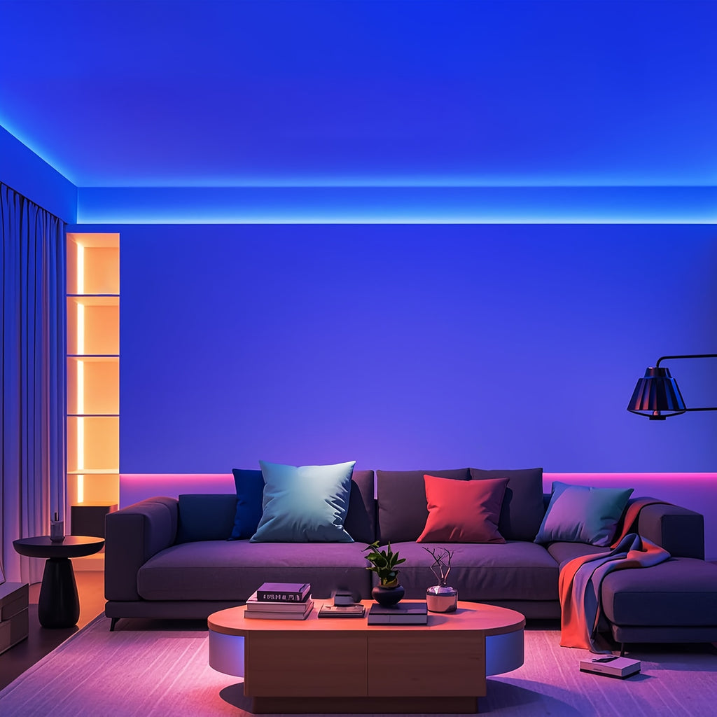 NBBUFF 加长版 LED 灯带，智能房间装饰 RGB 灯条，通过 App 和遥控器控制，带定时、音乐同步、多种场景和 1600 万色，适用于卧室、客厅天花板、万圣节、派对、节日礼物