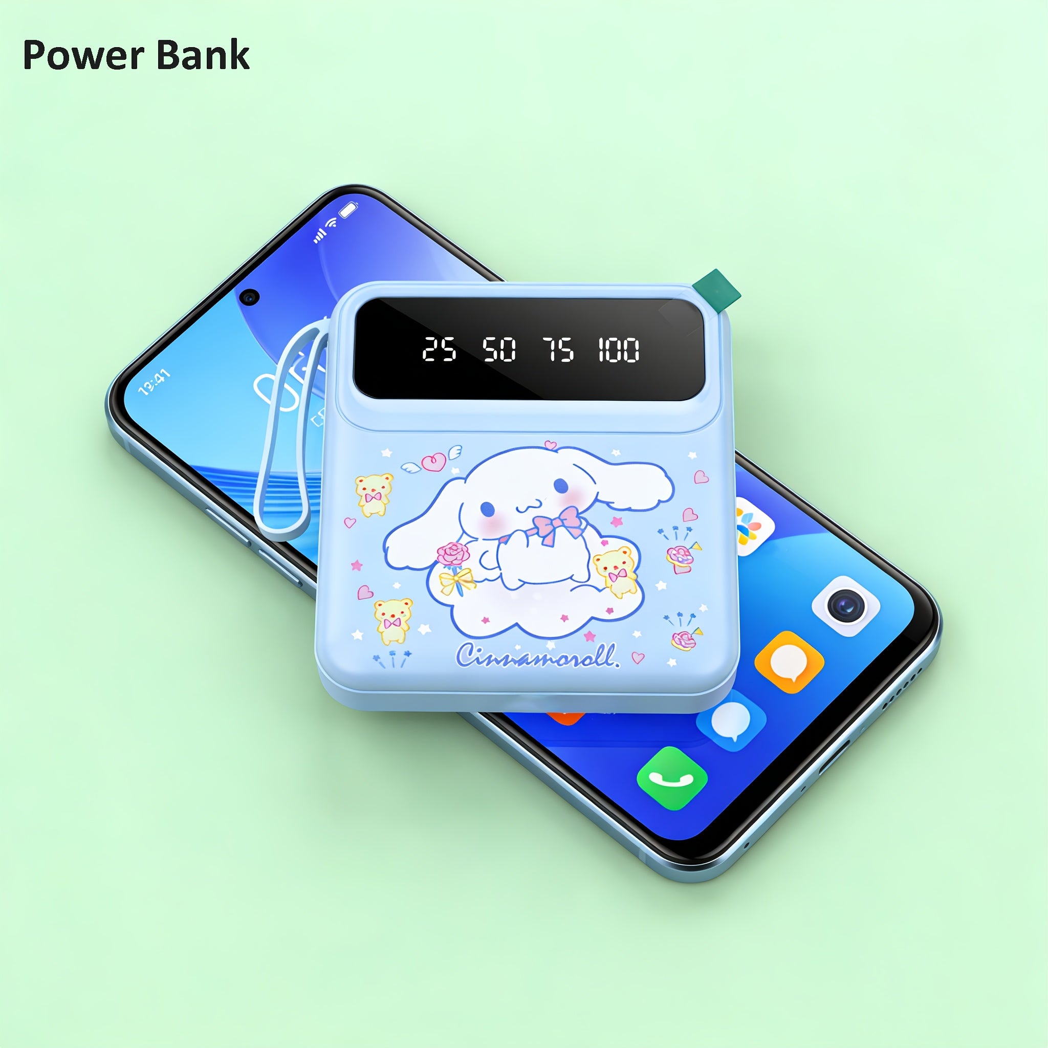 Sanrio Cinnamoroll Small Portable Power Bank, Pocket-Sized Emergency Power For Travel, Lightweight Design, Travel Essentials, Cartoon Print Charging Device, Fits Purse Portable Charger, 4 Built-in Cable And LED Lights, For Mobile Phone