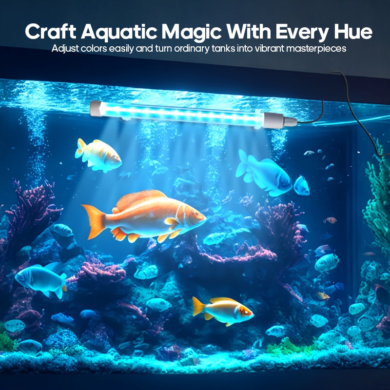 智能RGB水族馆景观灯，18种颜色和动态模式，宠物水族馆装饰LED灯条，带定时器的4键控制，RGB鱼缸灯的5级亮度调节，USB供电的水生藻类灯，产品附着在透明鱼缸的外部