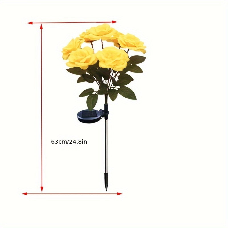 1pc Solar 7-Head Rose Flower Light Solar Lamp Outdoor Decoration Courtyard Garden Glowing Pathway Lawn Atmosphere Light