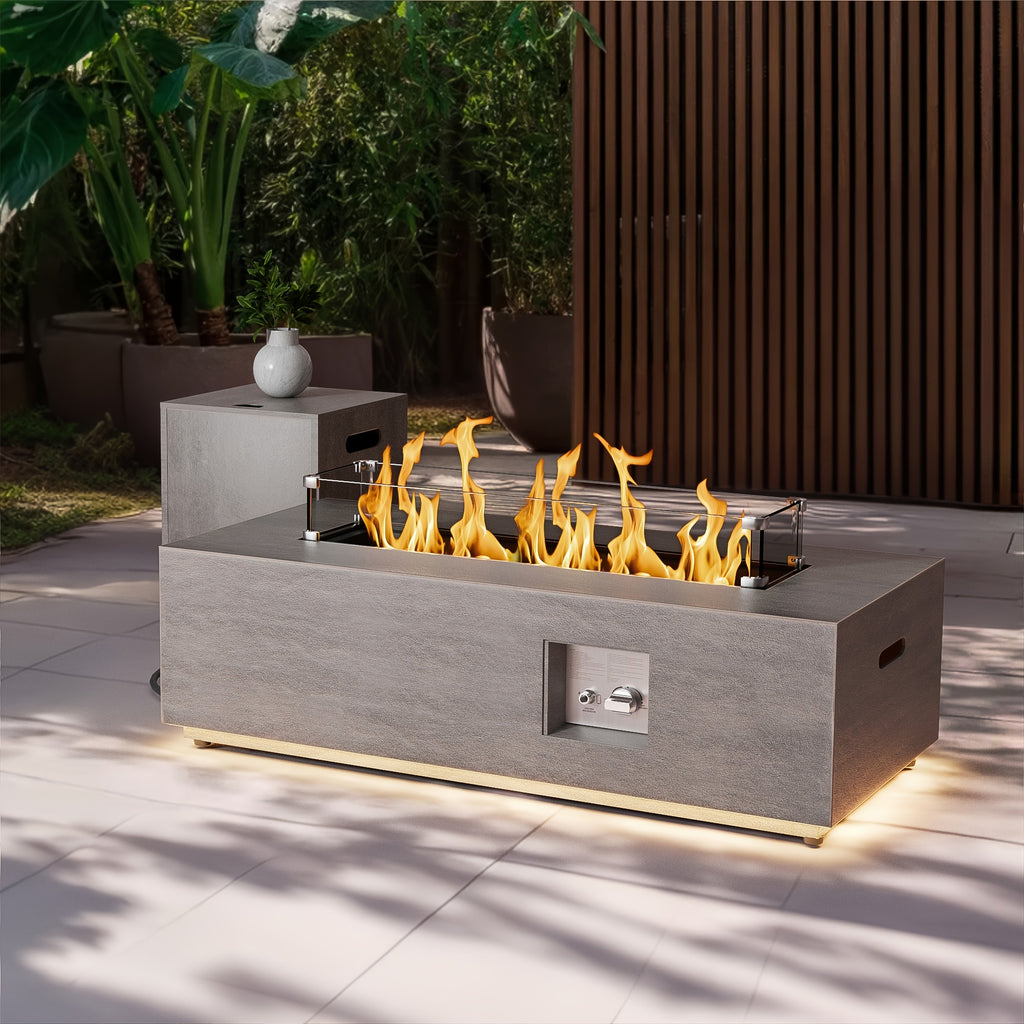 42-Inch Propane Fire Pit, 50,000 BTU Fire Pit Table, Outdoor Patio Rectangular Propane Fire Pit, Smokeless Heating Table