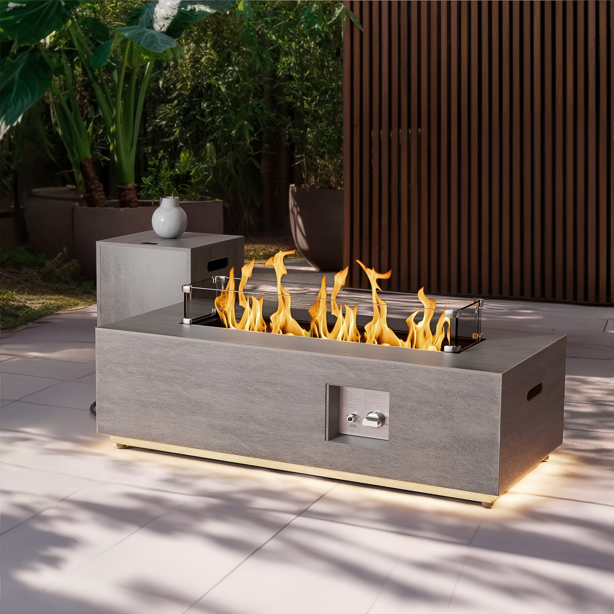 42-Inch Propane Fire Pit, 50,000 BTU Fire Pit Table, Outdoor Patio Rectangular Propane Fire Pit, Smokeless Heating Table