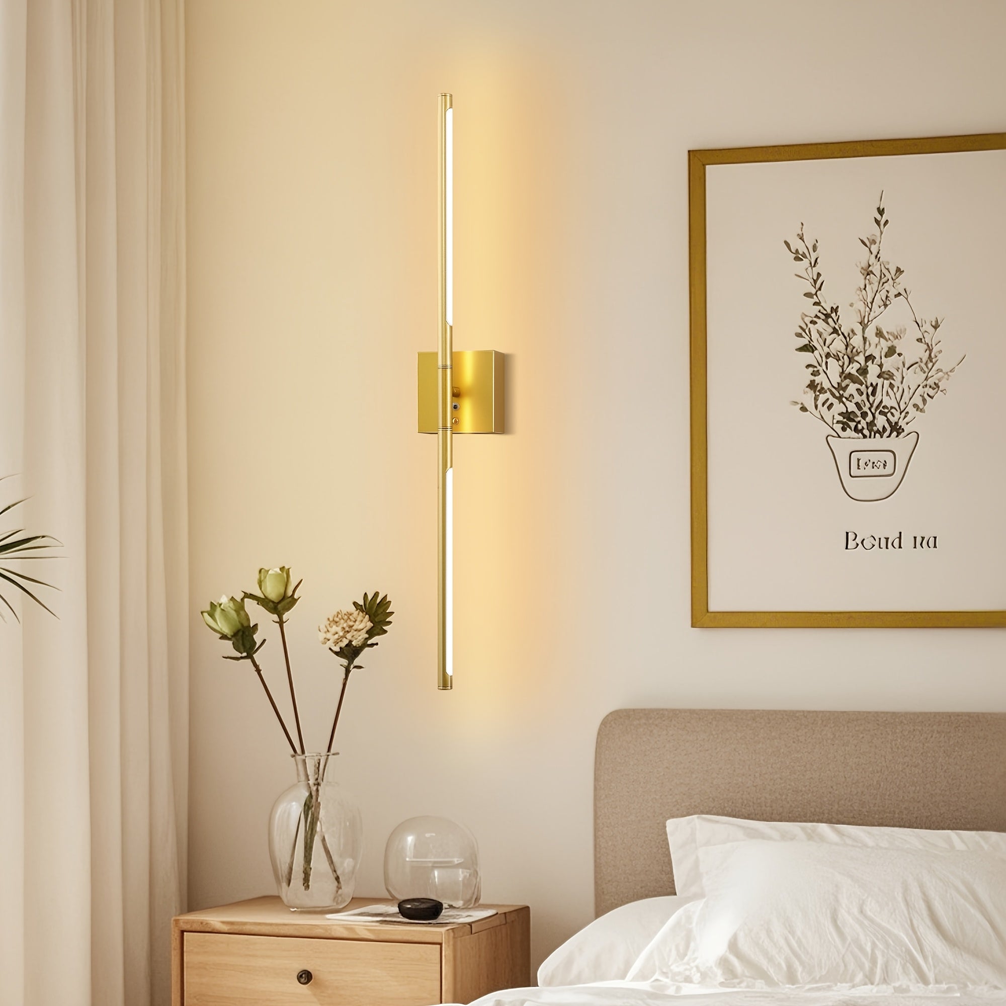2-Pack Remote Control Linear LED Wall Light, 28-Inch Long Strip Stepless Dimming Wall Light All Gold Wall Light, for Stairs, Bedroom, Living Room Background Decoration, Metal Lamp Warm White Light, Rechargeable