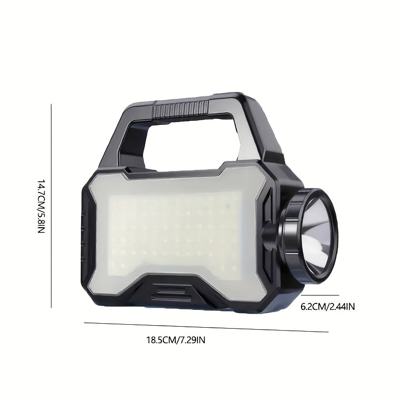 One Rechargeable Portable Solar Flashlight, Multi-Functional Handheld Light, Emergency Flashlight, Rechargeable, Can Be Used as a Power Bank for Mobile Phones, Ideal for Camping & Fishing