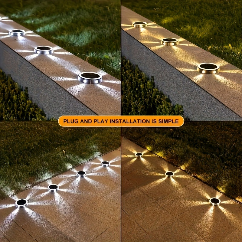4-Piece 6LED Solar Ground Light, Garden Ground Deck Light, Suitable for Path, Park, Courtyard, Lawn, Villa, Halloween Christmas Party Decorative Lighting, Light Sensor Control, Outdoor IP44 Durable Warm White