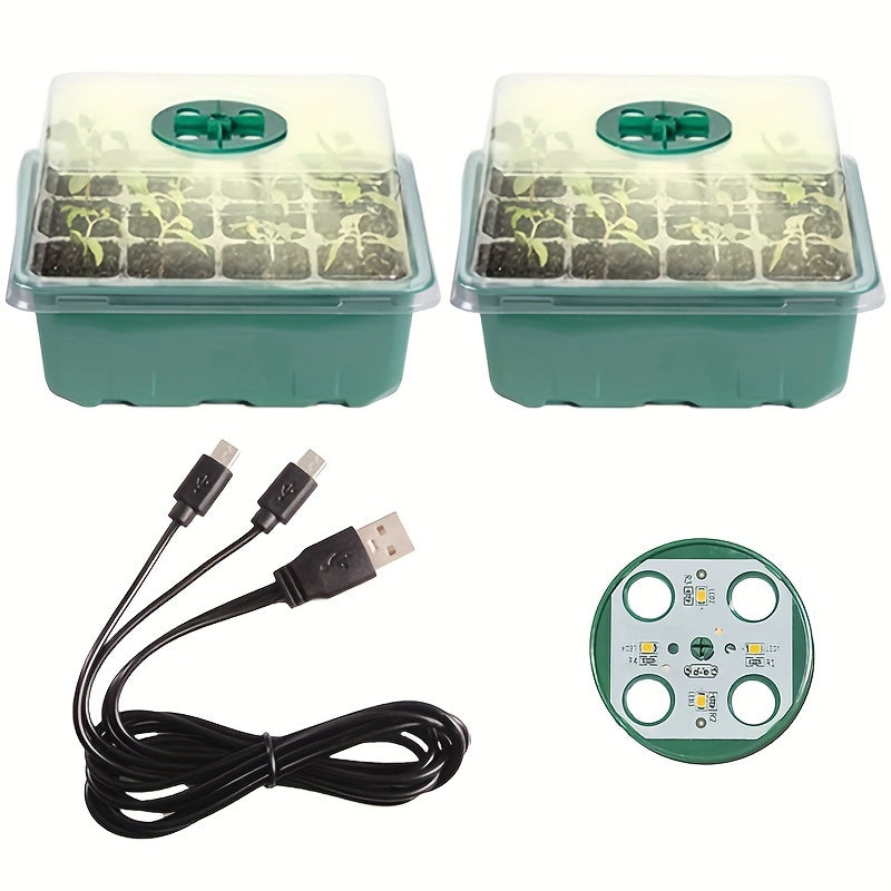 1/2/3/4/5-Pack Seedling Tray Kit with Grow Light – 12/24/36/48/60 Cells Tray with Adjustable Brightness & Humidity Control; Hydroponic Wheatgrass Seedling Starter Kit, Ideal for Grow Light Cultivation