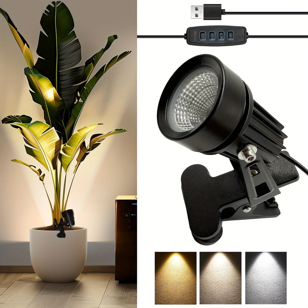 Clip-On Plant Grow Light, Mural Spotlight Landscape Lamp, 3 Color Temperature & Brightness Adjustable LED Focus Light, Indoor Decor Spot Lamp for Potted Plants, Home Living Room Decor Lighting, Desk Reading Lamp