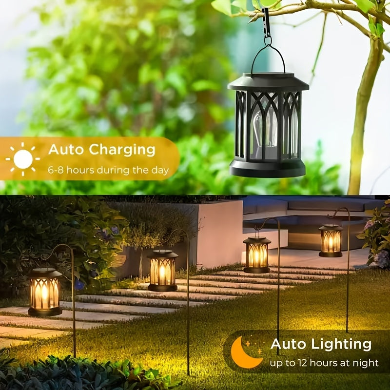 2/4/6-Pack Vintage Design Solar Hanging Lantern with Flickering Flame - Solar Lantern, Plastic Material, Solar Charging, Outdoor Solar Lantern Suitable for Garden Courtyard Autumn Holiday Decoration IP65