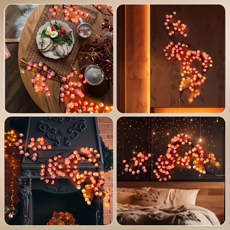 72灯樱花藤条灯串（36个led+36个樱花），发光的樱花树枝灯，可弯曲的樱花藤蔓灯，LED树枝灯，8种闪烁模式，USB供电，DIY，室内氛围装饰灯，适用于卧室，客厅，墙壁，派对，节日，情人节，婚礼等氛围装饰，室内灯串，节日装饰灯