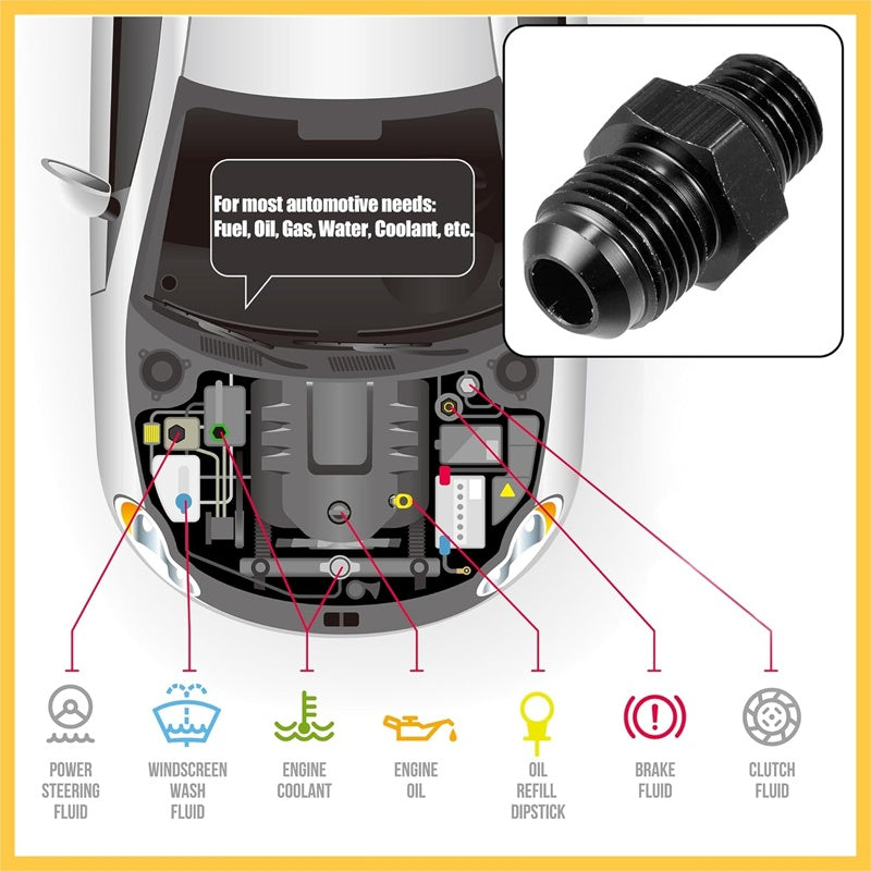 2-Piece Black 6AN Male to M12 x 1.25mm Thread Hard Line Fuel Tube Adapter – for Oil, Air Lines & Auto Hose Replacement