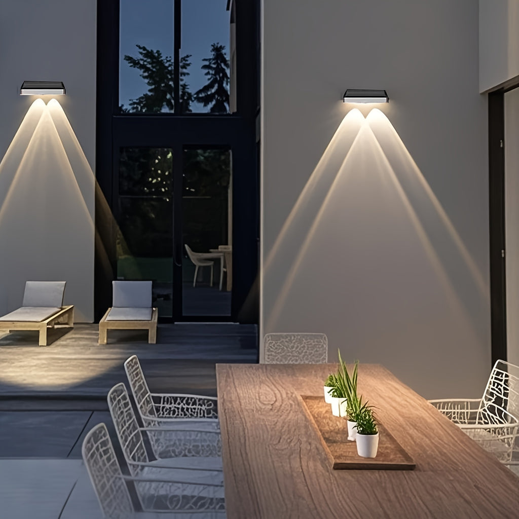 2 LED Beads / Solar Exterior Wall Light / Solar Wall Light / Outdoor Solar Lighting, Solar Outdoor Wall Washer Light, Double-Head Wall Light, Solar Charging, Semi-Flush Mount Installation, Soft Light Non-Dazzling, Solar Automatic Charging