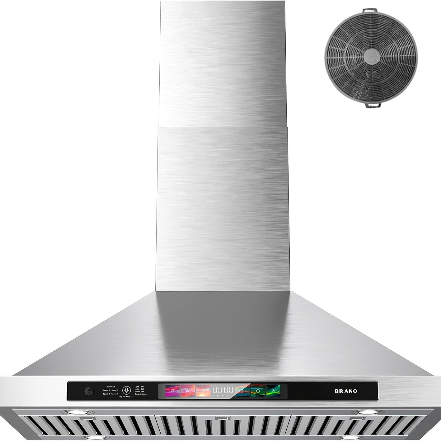 900CFM Wall-Mounted Range Hood, Stainless Steel, Voice/Gesture/Touch Control, Convertible Ducted/Ductless Kitchen Exhaust Fan, 4-Speed Fan, Memory Mode, 4 Adjustable Lights