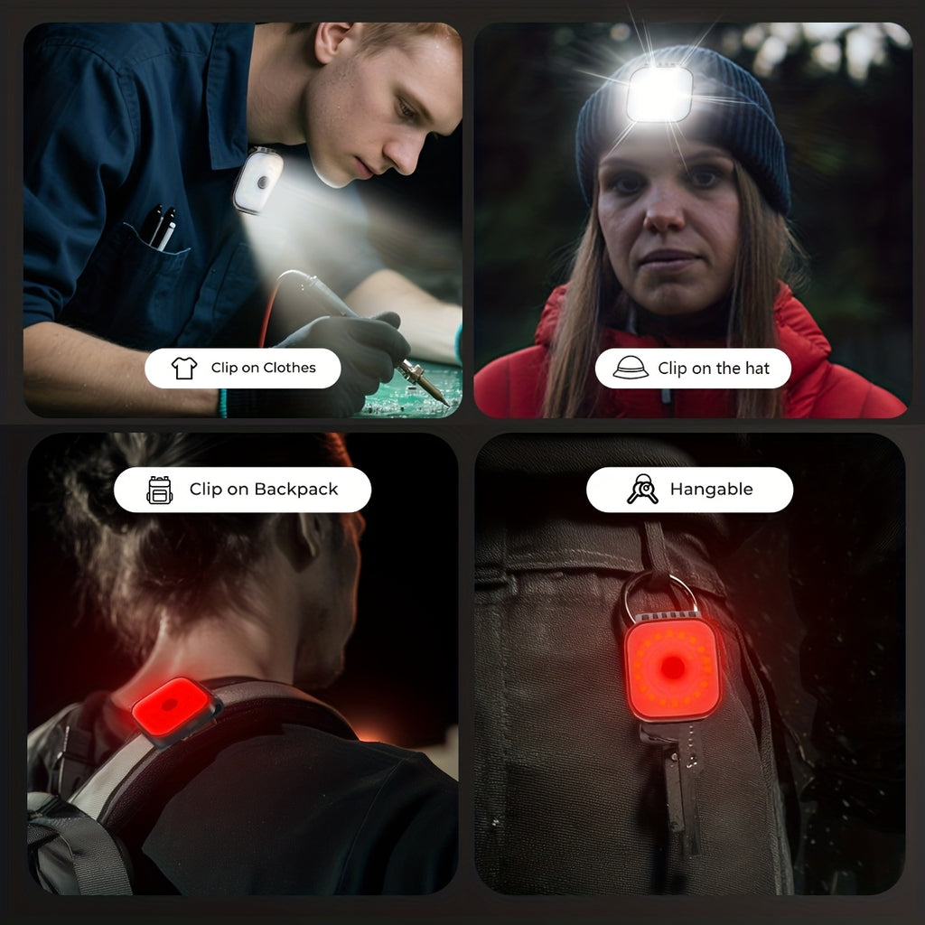 USB Rechargeable Clip-On Hands-Free Flashlight Headlight Red Green Alternating LED Running Light Night Walking Dog Flashlight Ideal for Jogging Fishing Camping