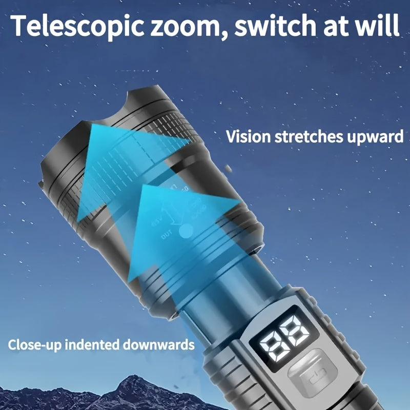 P900 LED Tactical Flashlight IP44, High Brightness Zoom Flashlight 800mAh Rechargeable Battery USB Charging Adjustable Beam Camping Outdoor Emergency Outdoor Gear Durable Structure