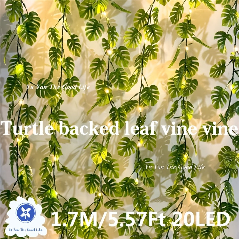 1PC 20led人造龟叶棕榈叶串灯，主杆1.7m，电池盒供电（不含电池），适用于家庭婚礼主题 生日派对夏季装饰串灯