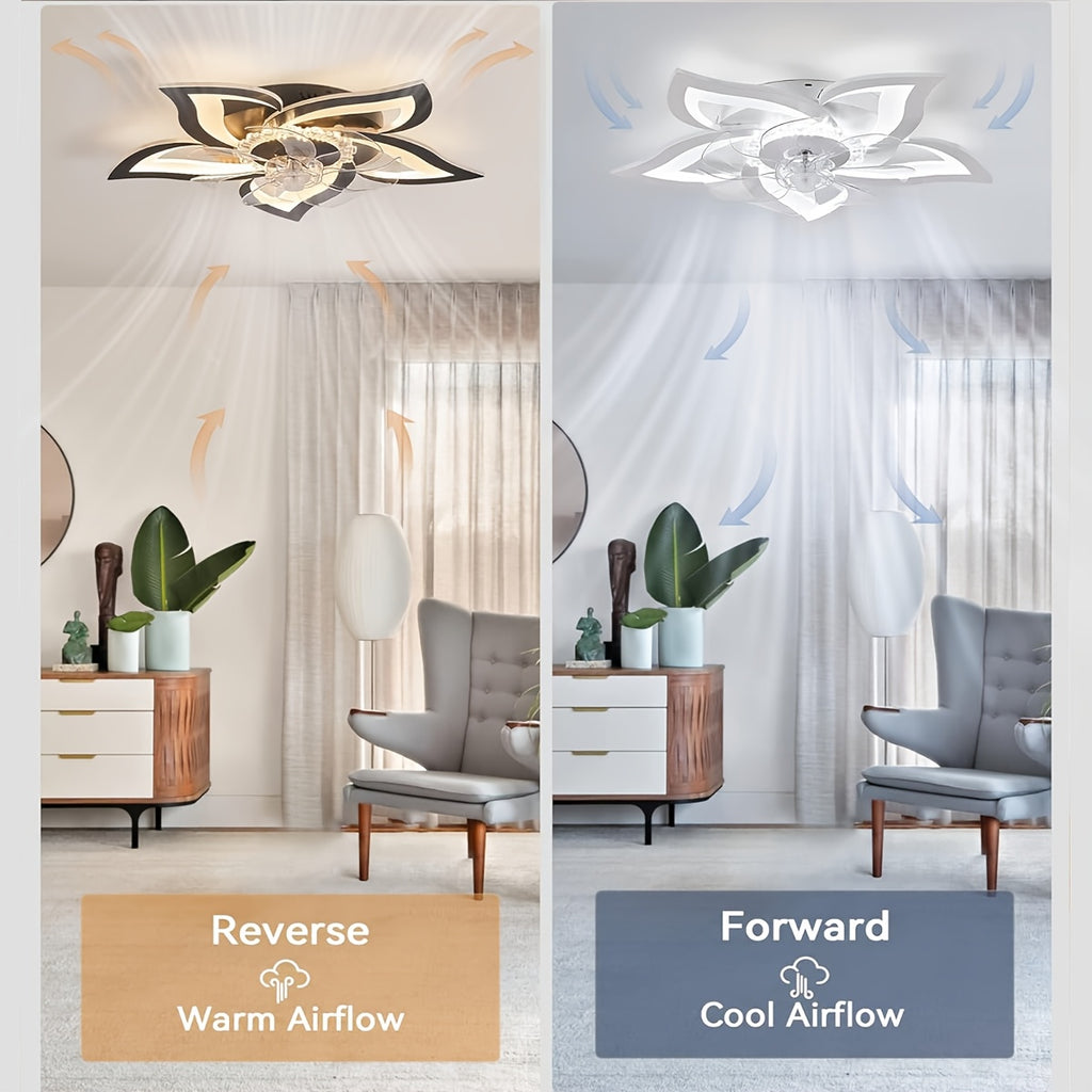 Low-Profile LED Ceiling Fan with Light, Remote Control, 3 Color Temperatures, 6-Speed Adjustable Pure Copper DC Motor, Base with Heat Dissipation Holes. 27-Inch Recessed Floral Modern Ceiling Fan Light, Suitable for Living Room, Bedroom, Kitchen.