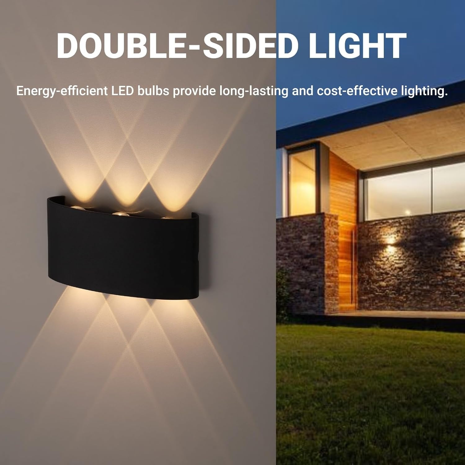 2 Pack LED Outdoor Wall Light Modern Aluminum Wall Lamp Up Down Light, Black Outdoor Fixture for Porch Garden Decoration (Warm/White Light)