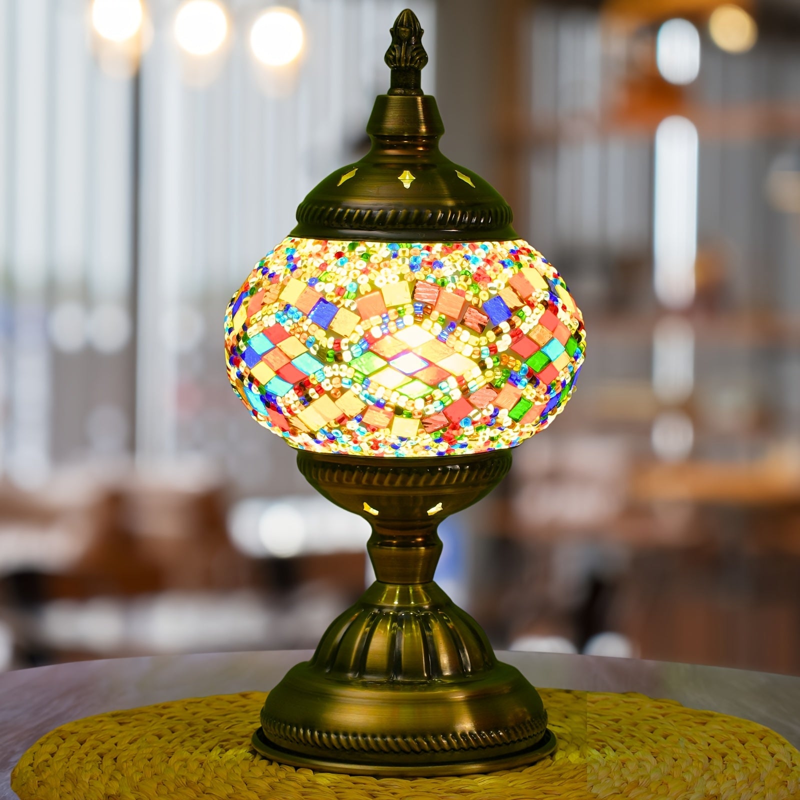 Three-color adjustable handmade Moroccan mosaic table lamp - unique artistic metal base glass bedside night light, bulb included, suitable for bedroom, living room decoration