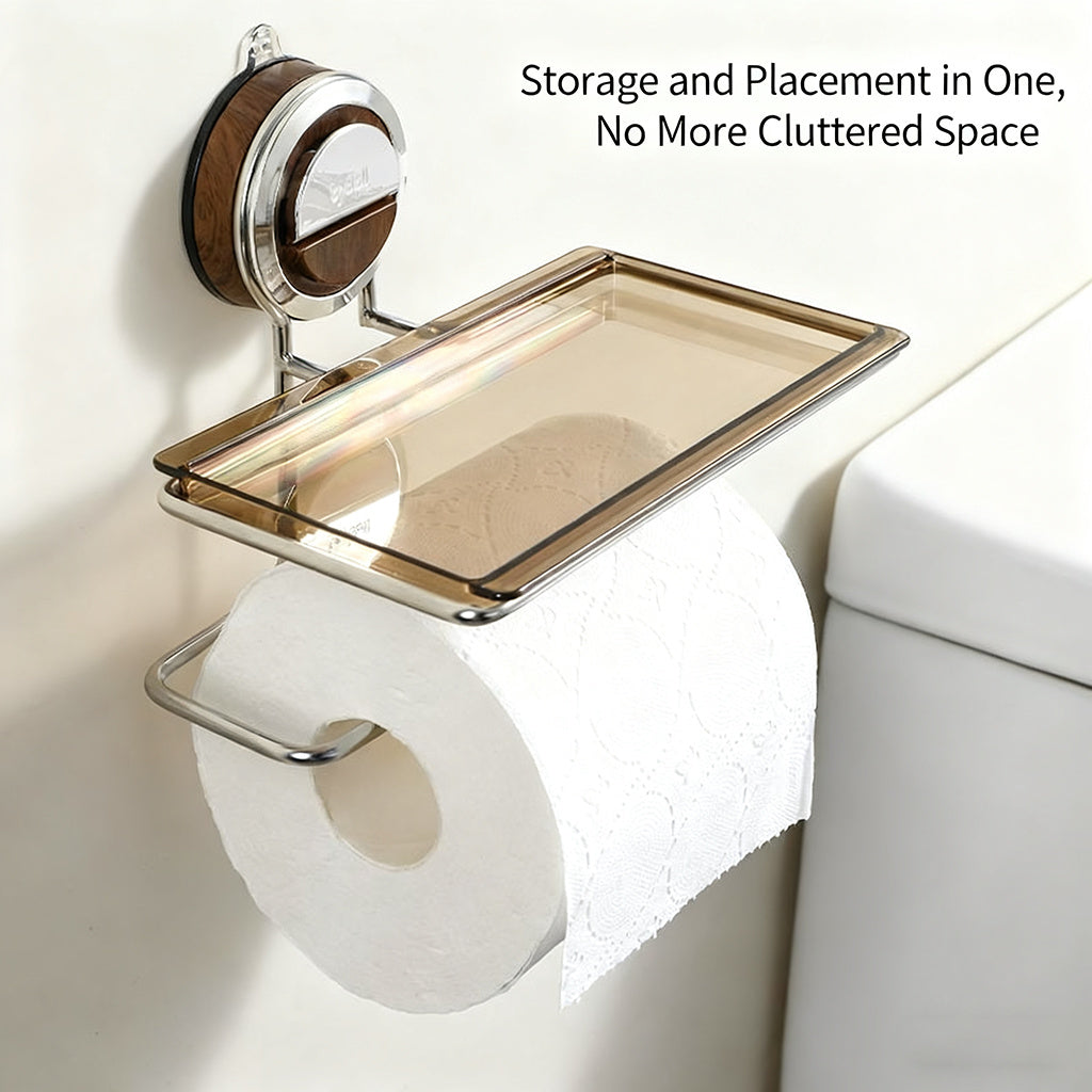 No-Drill Suction Cup Toilet Paper Holder - Wall Mount Tissue Roll Rack, Light Luxury Household Bathroom Storage Shelf