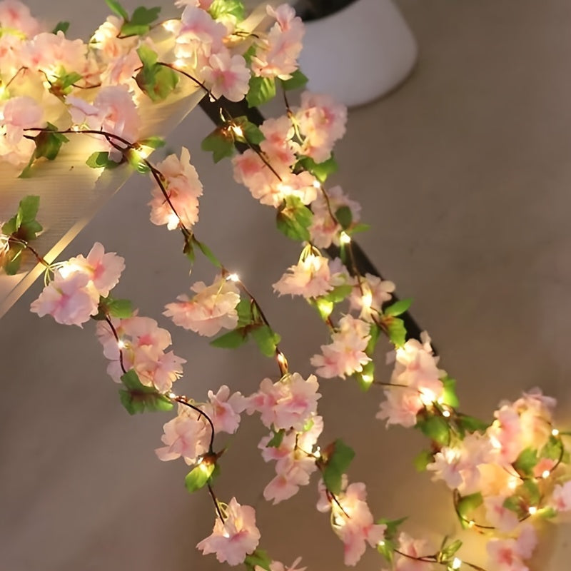 6.56/16.4英尺樱花仙女灯串，装饰樱花灯，电池供电灯串（不含电池），适合室内外使用，非常适合庭院、窗户和节日装饰