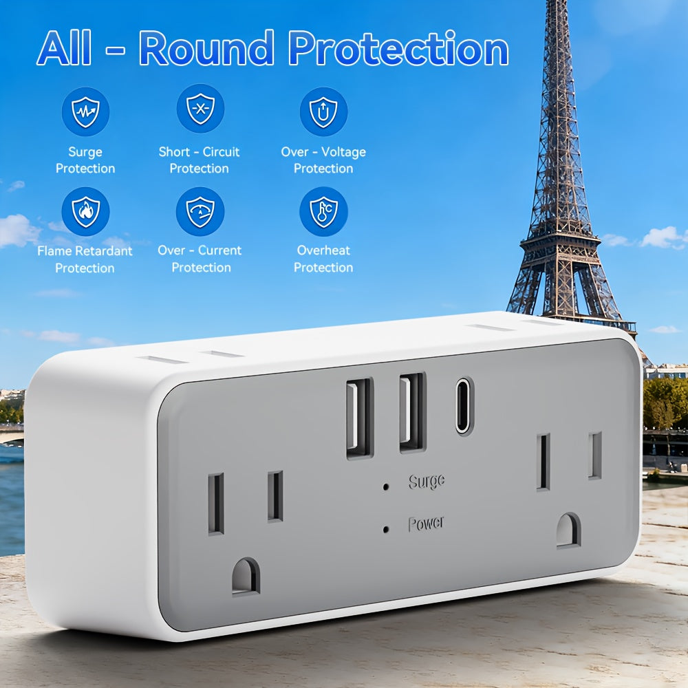 This Is a US JP Plug Extension Socket Equipped with USB Ports, Designed for Travel And Featuring Surge Protection. It Is Compatible with Sockets in Various Countries Including America, Japan, China, The Philippines, Canada, Mexico