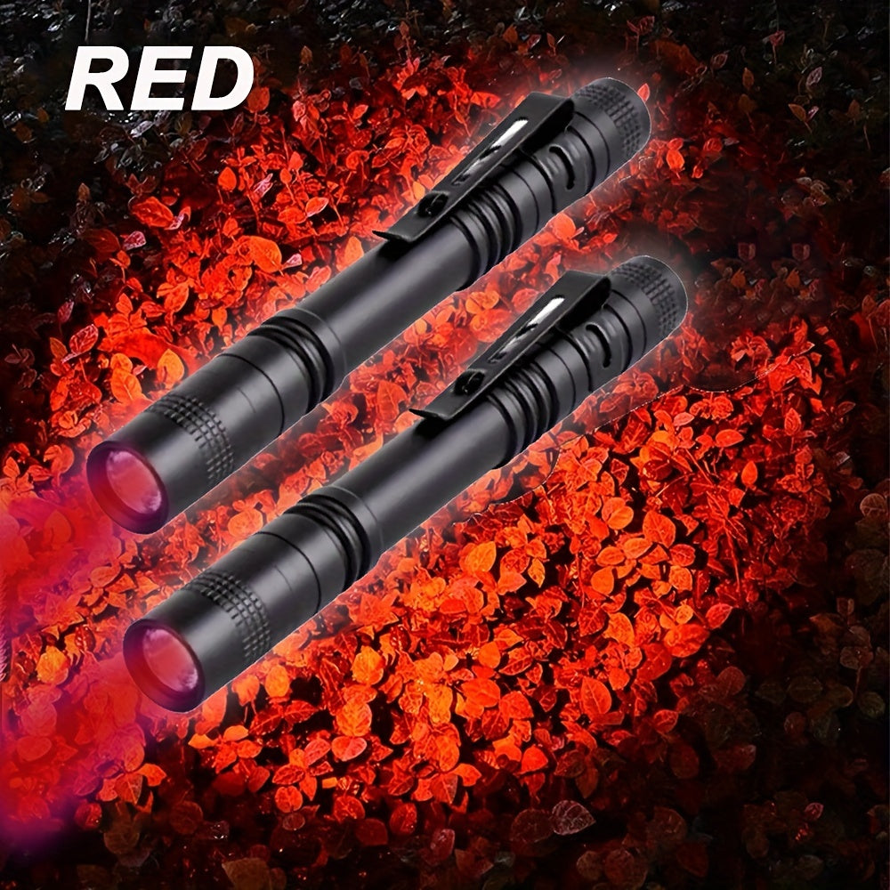 One or Two Portable Red Light Flashlights, Ideal for Camping, Hiking, Bugging, Stargazing & Aviation, Outdoor Activities & Protection - Pocket-Sized Flashlight with One Mode (Batteries Not Included), Batteries Not Included
