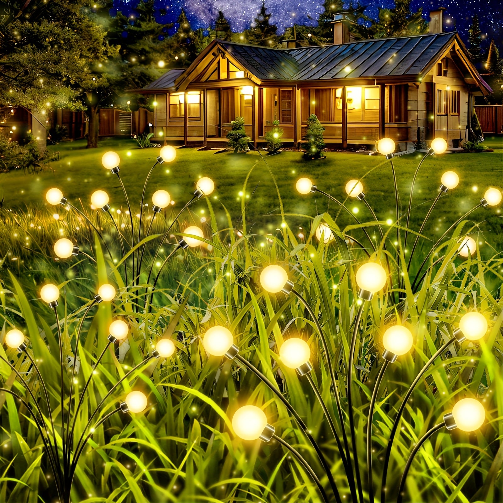 4 Pack Solar Garden Light, 32 LED Beads, Firefly Ground Light, IP44 Outdoor Decorative LED Light, Garden Decorative Globe Light, Festival Party Christmas Independence Day Dancing Lighting, Add Bright Decoration to Your Garden