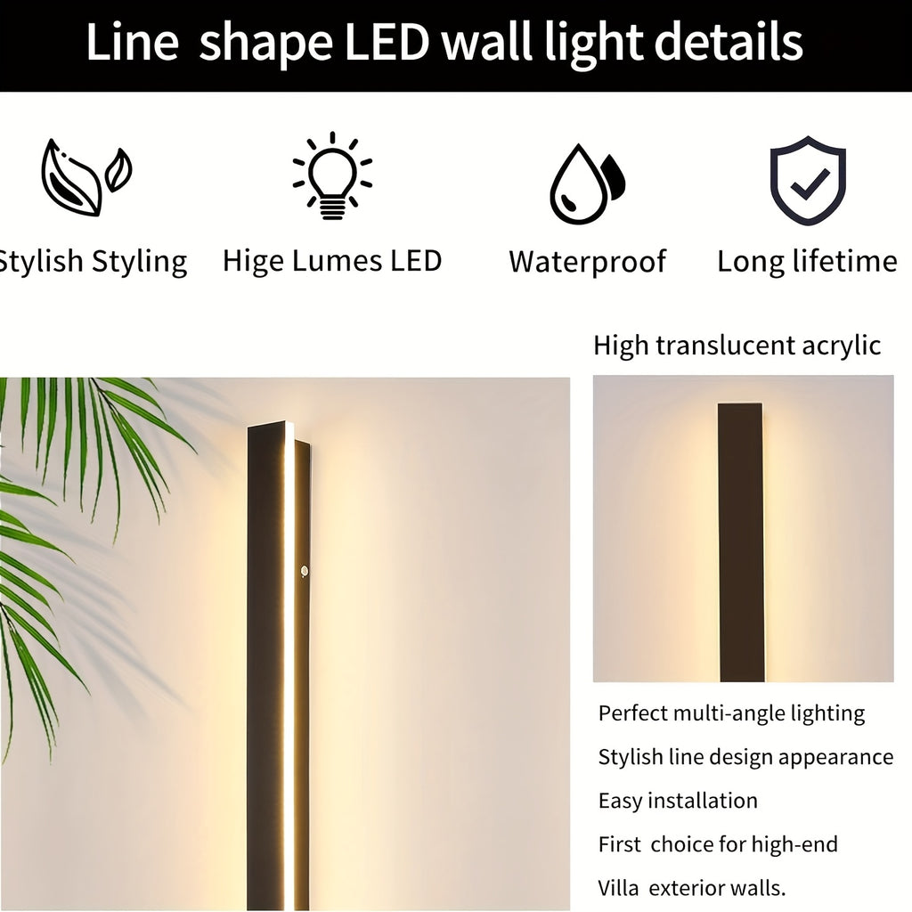 Modern Outdoor Wall Light, LED 3000K-6000K Dimmable Long Wall Light, IP65 Waterproof Exterior Fixture, Minimalist Style Wall Light, Suitable for Garage, Residential Hallway, with Remote Control