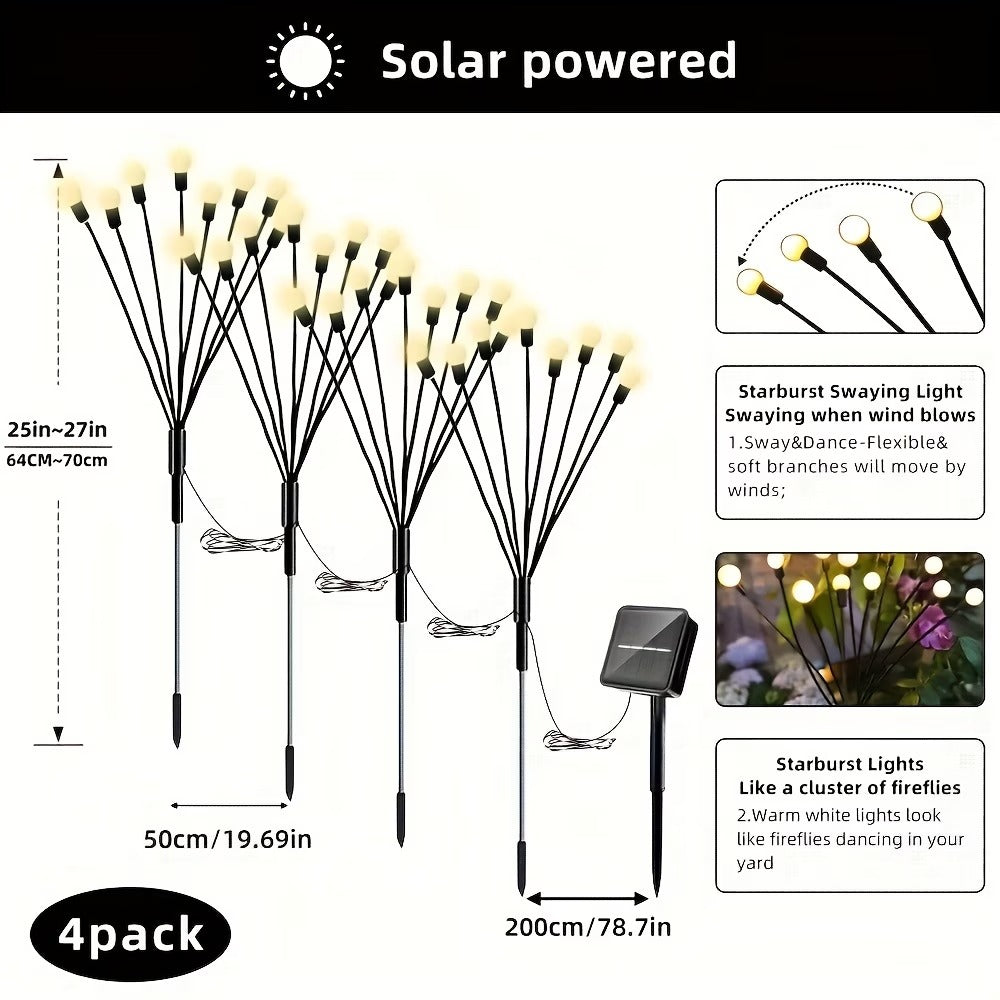 4 Pack - 32LED Outdoor Firefly Festival Light, LED Super Bright Fairy Ground Insert Light, Perfect for Garden, Courtyard, Party, Camping, Lawn, Pathway, Wedding, Spring & Summer Decoration