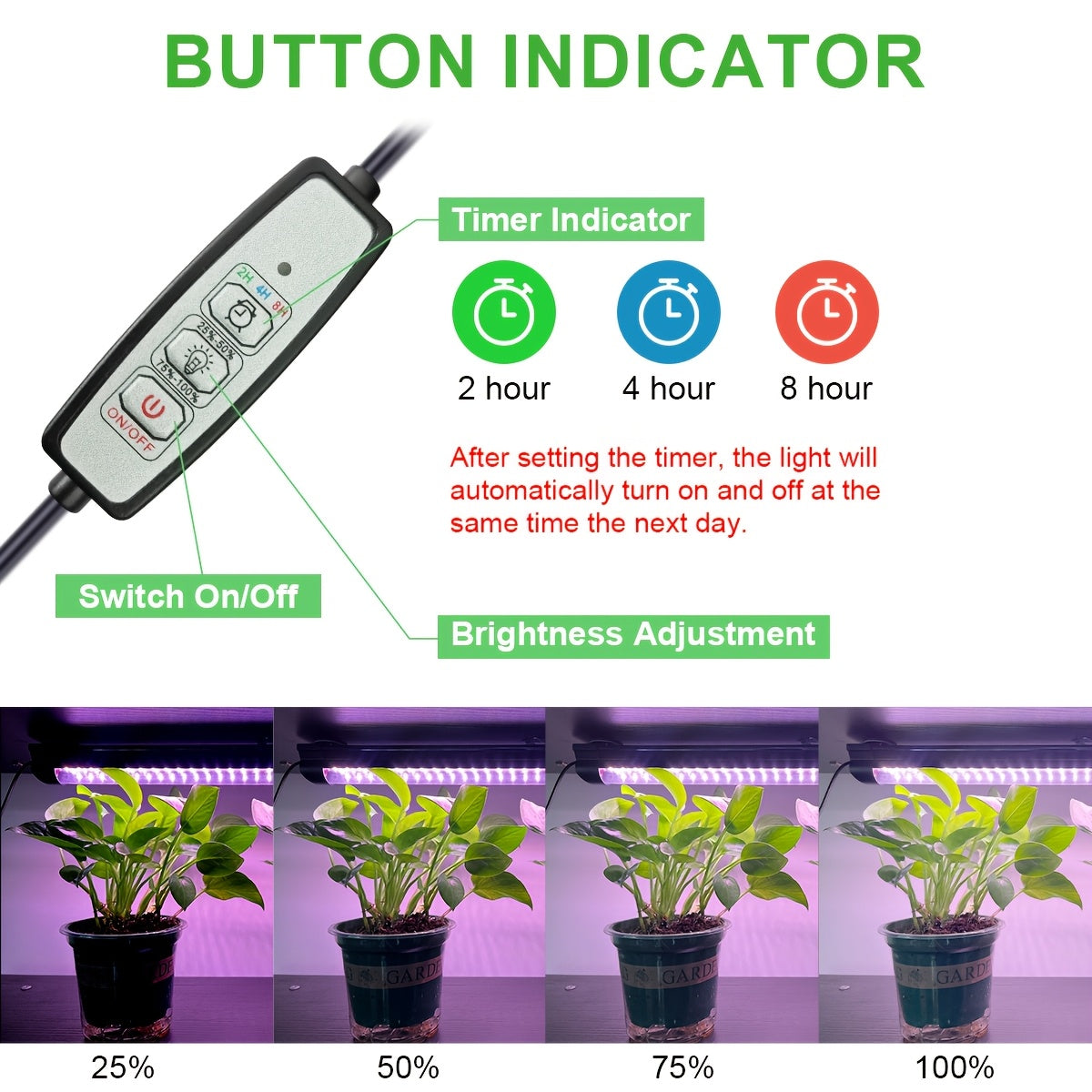 T8 full spectrum LED grow light, magnetic 19.68-inch plant grow light tube, 2/4/8 hour smart timer, 4-level dimming, with hook, easy installation, suitable for indoor plants, succulents, flower cultivation, 5V powered