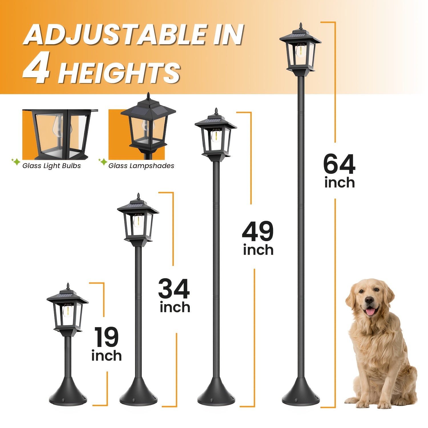 63" Solar Lamp Post 2 Pack, Glass Solar Post Lamp, Auto On/Off 3000K 20LM Warm White Light, Outdoor Waterproof Light, Outdoor Pole Light, Courtyard Floor Lamp, Warm White Light