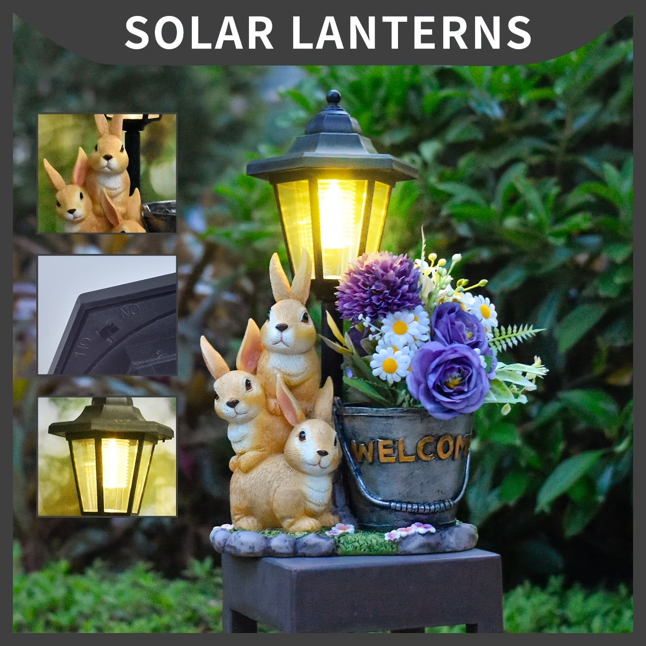 Easter Resin Rabbit Outdoor Statue Light, Creative Outdoor Solar Sculpture Light for Courtyard, Corridor Balcony Pathway Light, Indoor & Outdoor Home Decorative Ambient Night Light, Perfect Christmas or Thanksgiving Gift for Friends