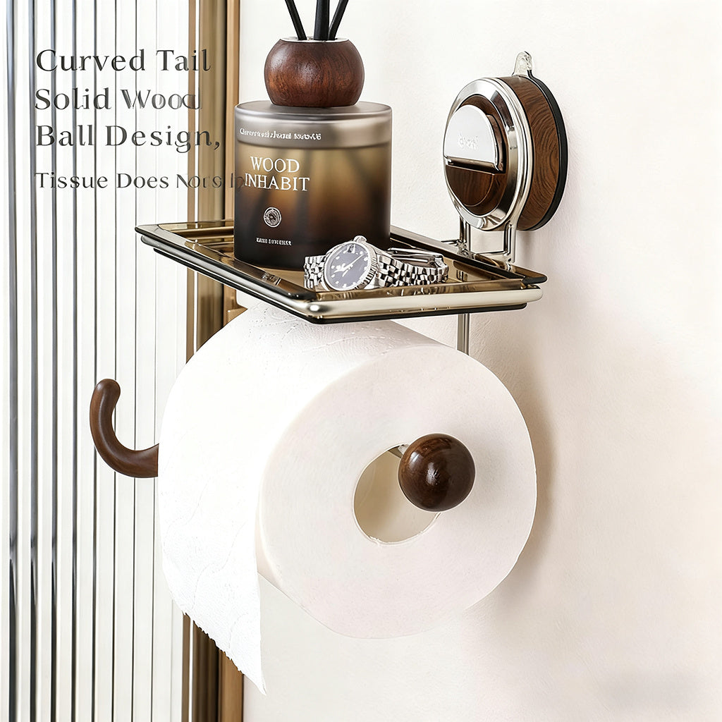No-Drill Suction Cup Toilet Paper Holder - Wall Mount Tissue Roll Rack, Light Luxury Household Bathroom Storage Shelf