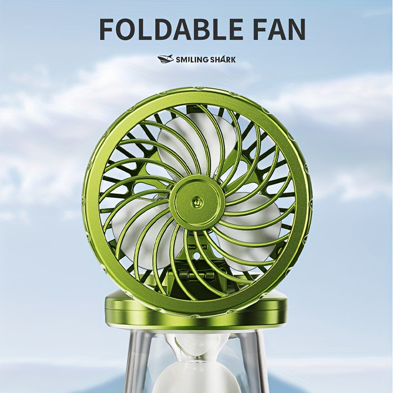 1 Smiling Shark Rechargeable Fan Light - Type-C Solar Charging, 5 Modes LED Flashlight & Cooling Fan, Built-in Lithium Battery, Portable Camping Lantern, Ideal for Tent, Outdoor, Hiking, Emergency (Power Supply)