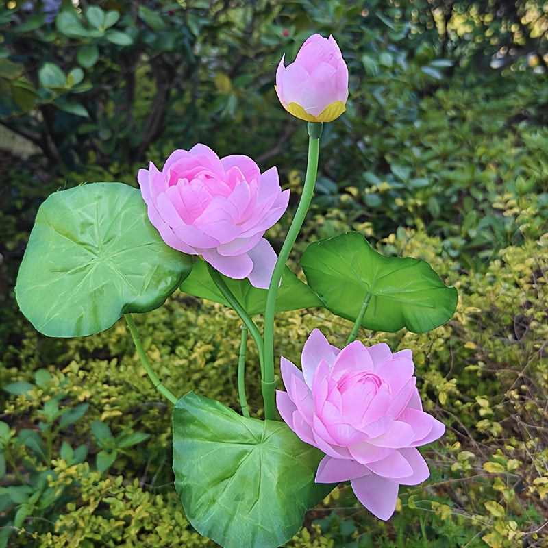 1个升级版3LED大花太阳能粉白莲花灯，适用于节日场景装饰、花园庭院草坪灯、节日氛围、草坪装饰、装饰性太阳能灯、花卉灯设计、低压装饰、耐用金属表面、装饰照明、活动策划者、节日购物者