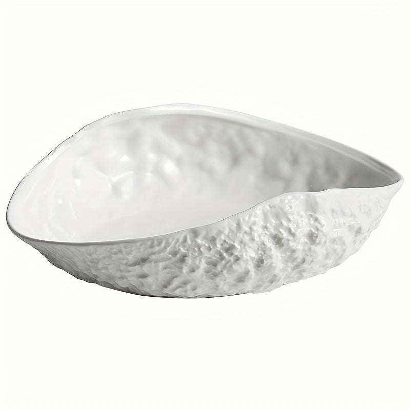 New Light Luxury Large Steamed Fish & Soup Plate, High-End Hotel Tableware, Rock Grain Shell-Shaped Ceramic Plate for Home Use