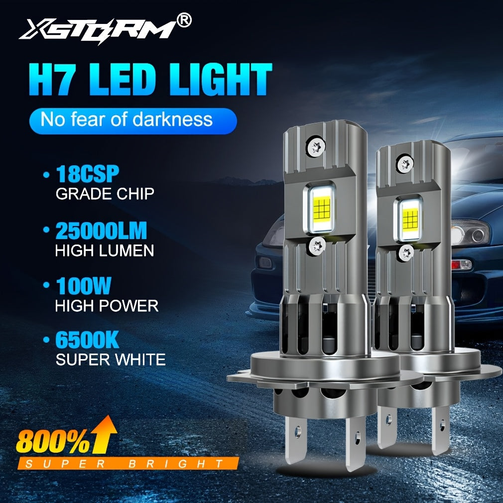 Xstorm H7 LED Bulbs 25000 Lumens, All-in-One Mini Size H7 LED Bulbs with Fan, 800% Ultra-High Brightness 6500K Cool White, No Adapter Needed, Plug-and-Play, 2-Pack